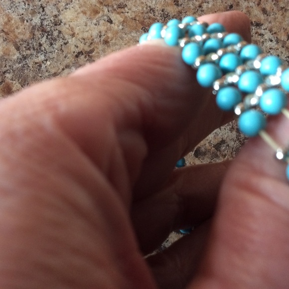 AVALON QUARTZ TURQUOISE & WHITE SAPPHIRE STRETCH BRACELET WATCH. - Picture 5 of 5
